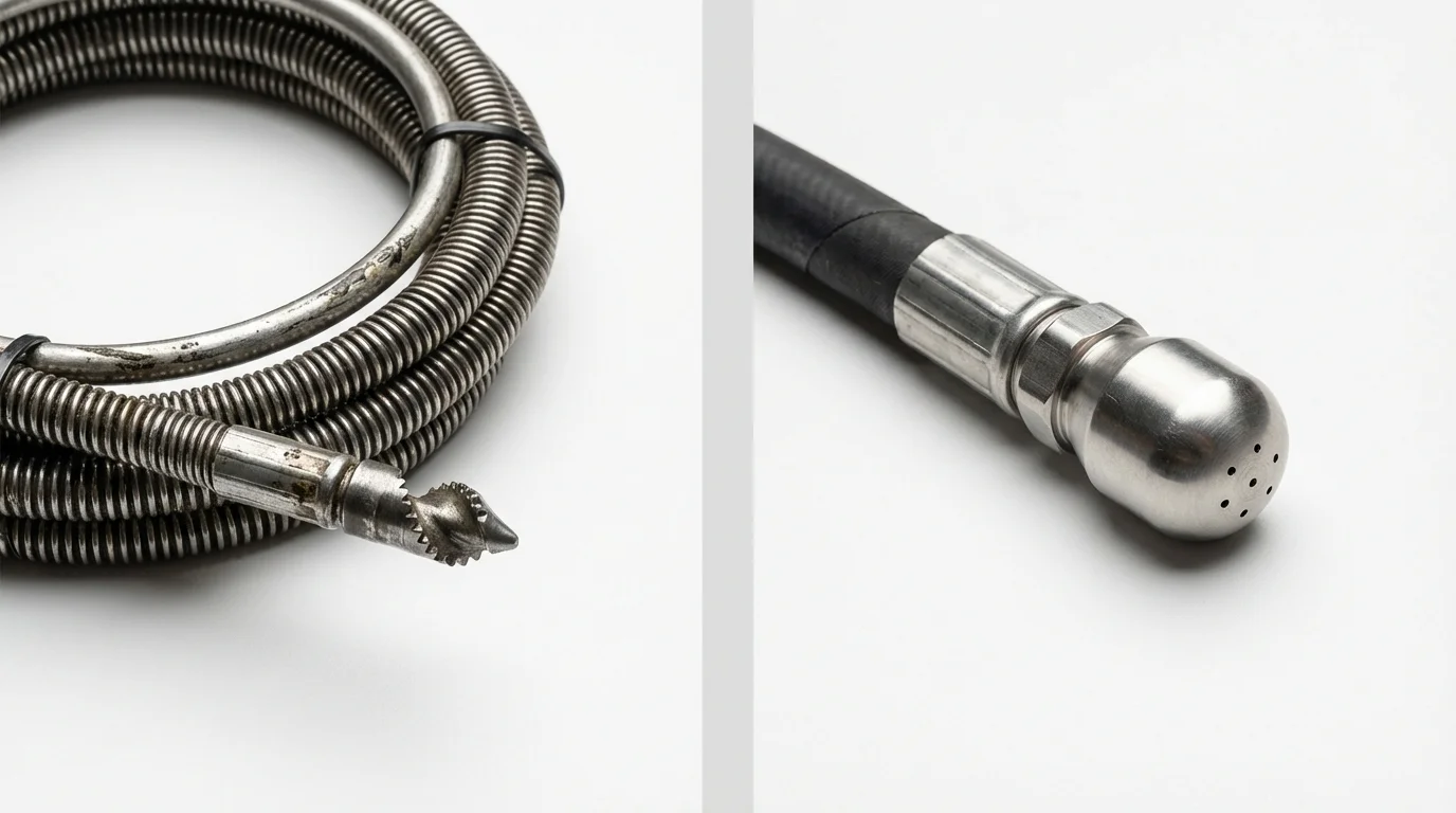 Drain snake cable and hydro jetting nozzle used for drain cleaning in Elberta, AL