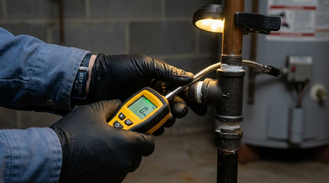 Gas leak detection with electronic sniffer by Johns Plumbing LLC in Elberta