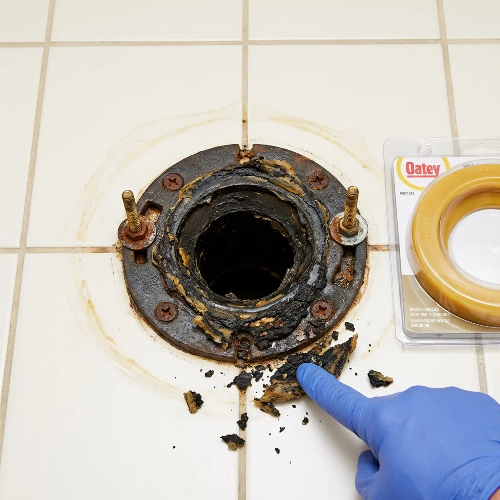 Failed wax ring showing water seepage at the base of a toilet in a Elberta, AL home