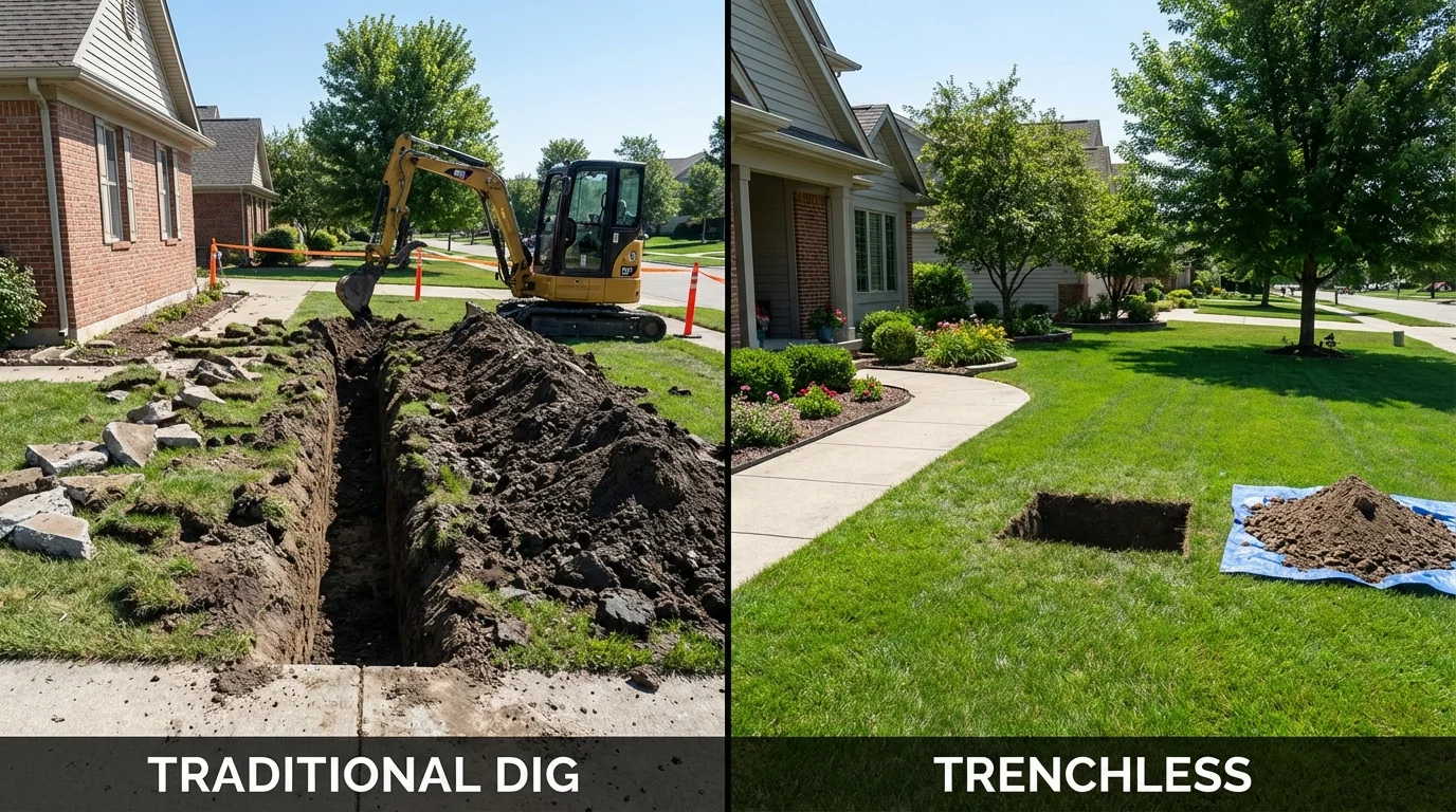 Trenchless sewer repair with minimal yard damage versus traditional excavation in Elberta, AL